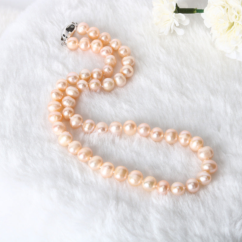 Nearly round pearl necklace for Women 8-9M Mom chain