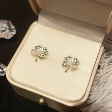 Load image into Gallery viewer, Micro Set Zircon Drop Oil Green Clover Stud Earrings