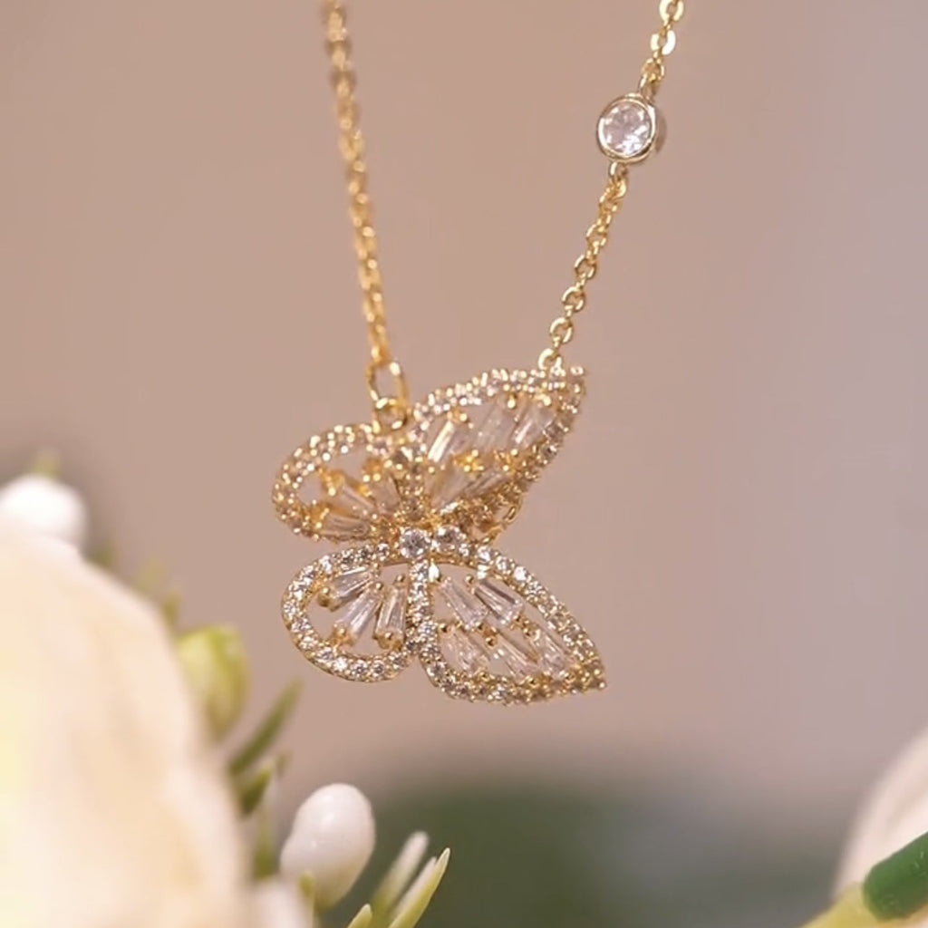 Micro-Set Zircon Spring Butterfly Necklace