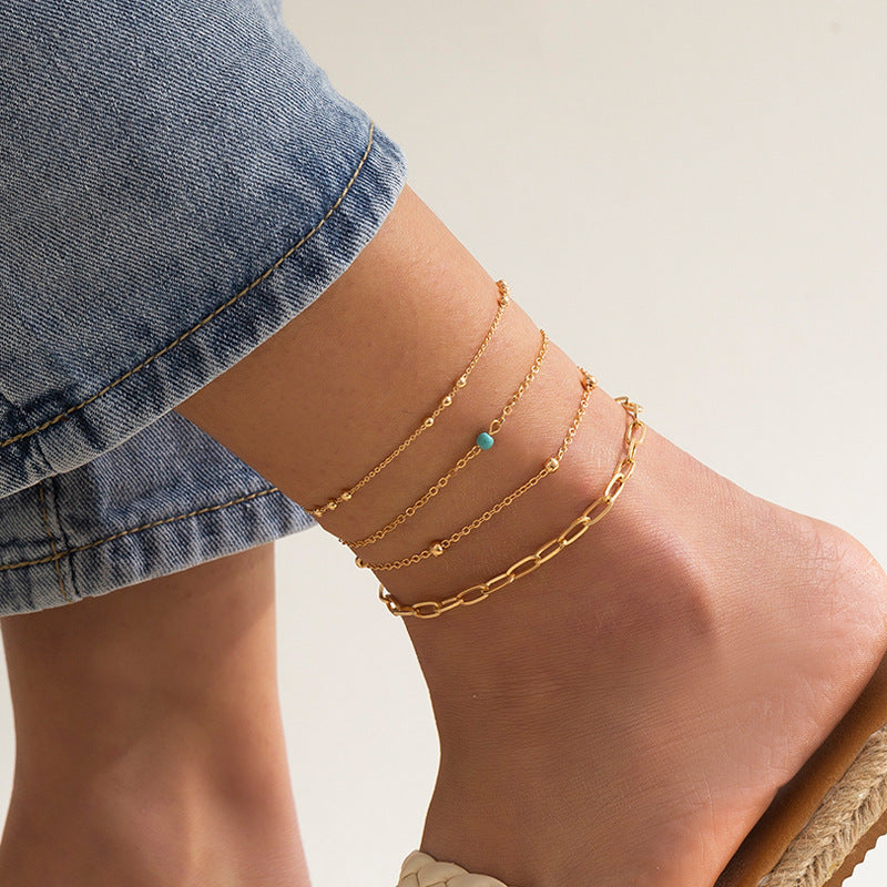 Ethnic Turquoise Handmade Hollow Anklet