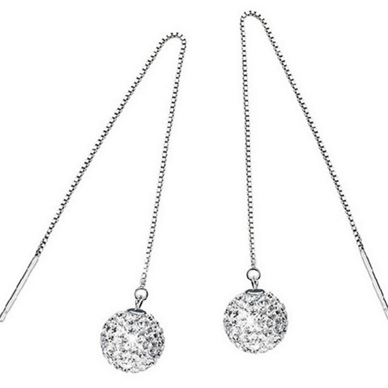 Jewelry tassel long earrings ear line 925 sterling silver ear jewelry Shambhala Austrian rhinestone ball earrings