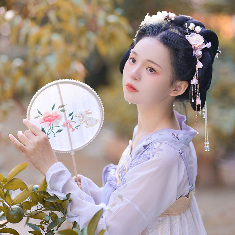 Hanfu Hair Ornaments Silk Flower Headdress Flower Hairpin Ancient Wind Edge Clip Tassel Tang Wind Hairpin