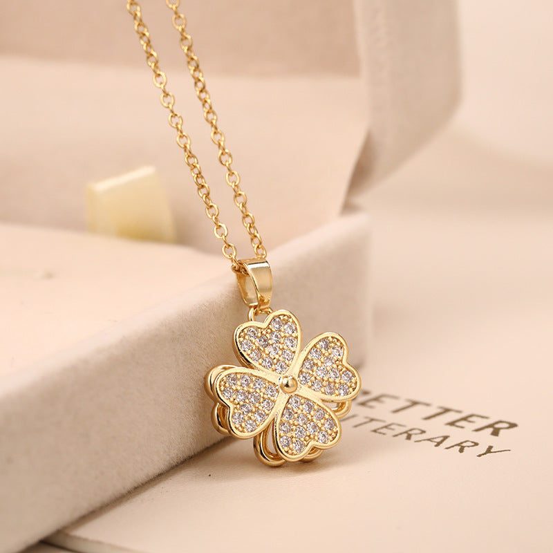 Gold Tone Double Layer Clover Pendant Collarbone Necklace