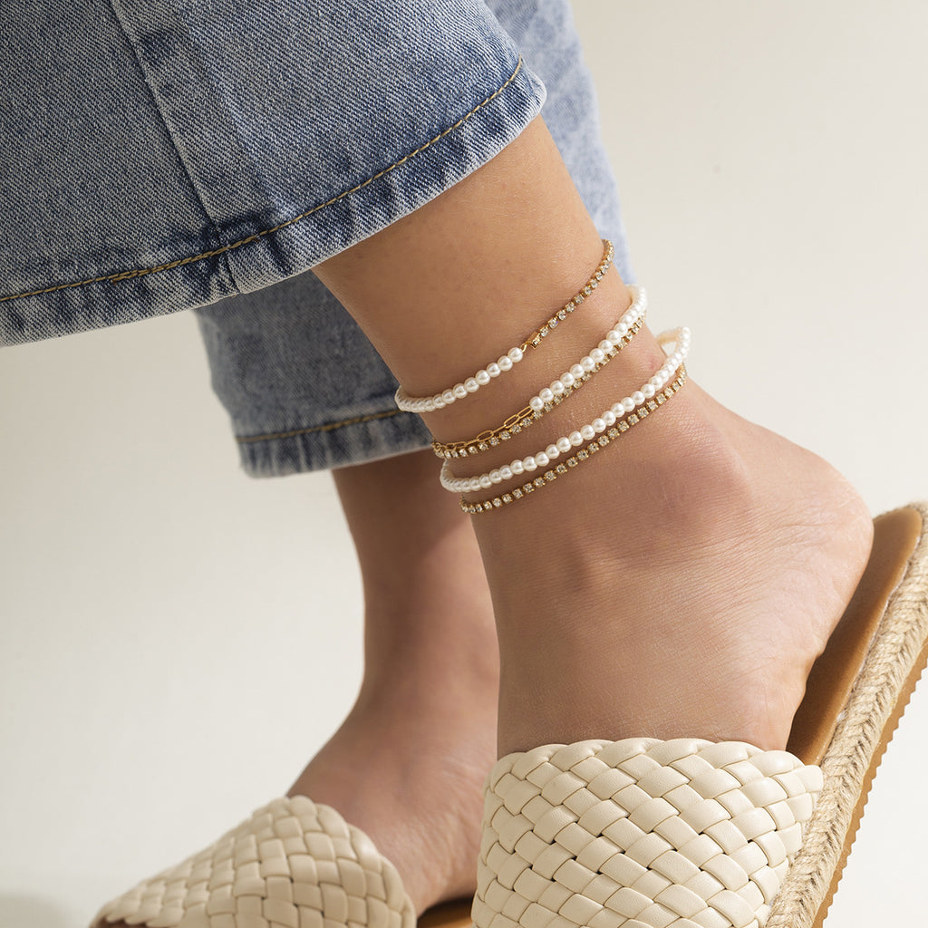 Ethnic style imitation pearl woven stitching anklet