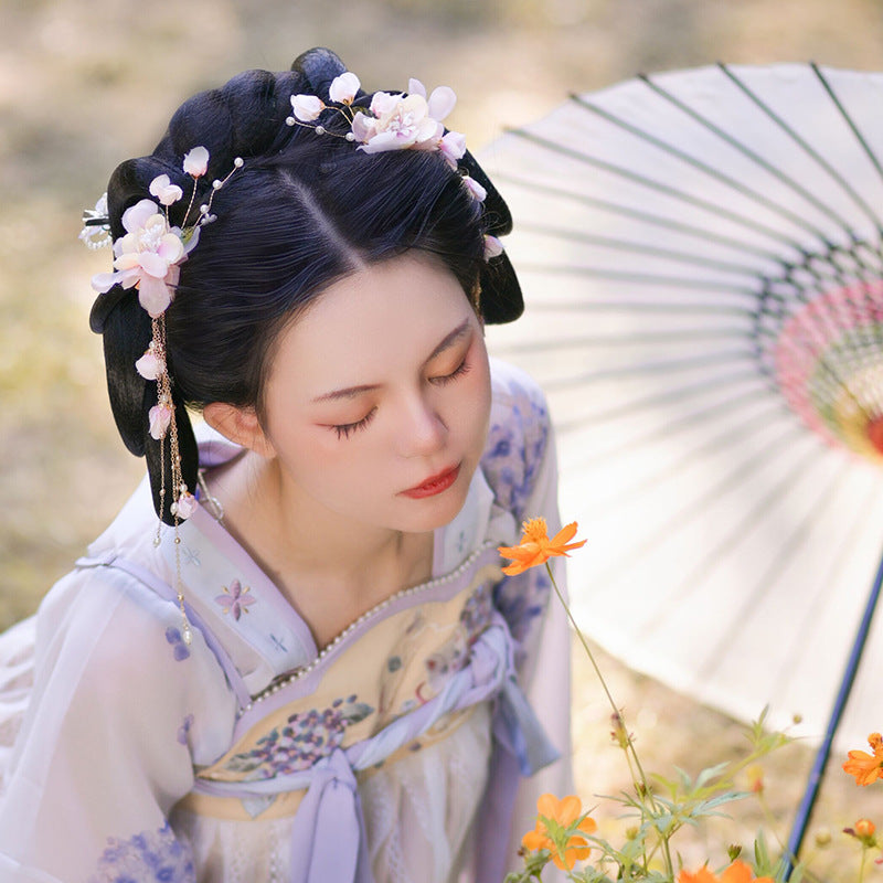 Hanfu Hair Ornaments Silk Flower Headdress Flower Hairpin Ancient Wind Edge Clip Tassel Tang Wind Hairpin
