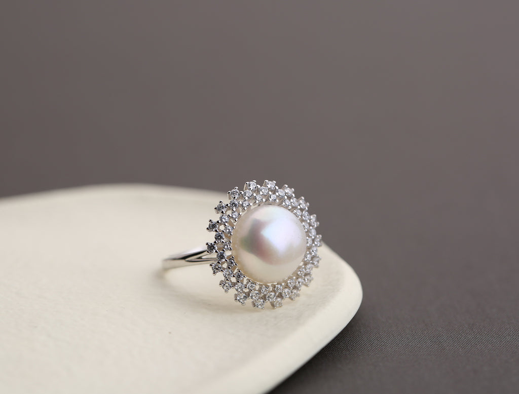 Natural freshwater inlaid pearl ring