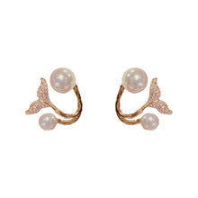 Load image into Gallery viewer, S925 Silver Needle, Pearl Double Fishtail Stud Earrings