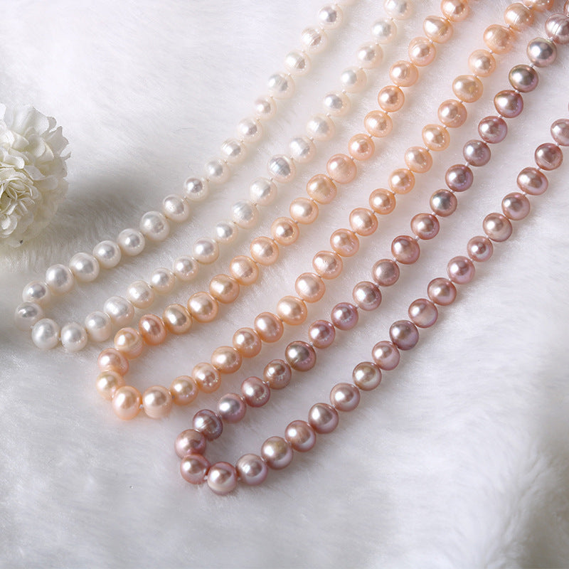 Nearly round pearl necklace for Women 8-9M Mom chain