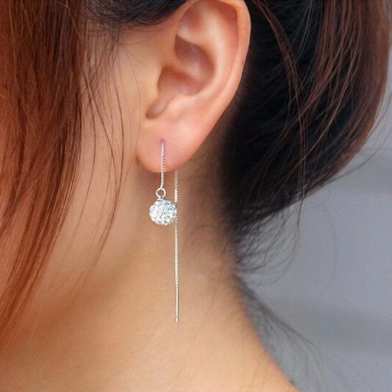 Jewelry tassel long earrings ear line 925 sterling silver ear jewelry Shambhala Austrian rhinestone ball earrings