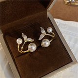 S925 Silver Needle, Pearl Double Fishtail Stud Earrings