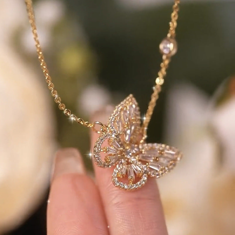 Micro-Set Zircon Spring Butterfly Necklace