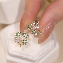 Load image into Gallery viewer, Micro Set Zircon Drop Oil Green Clover Stud Earrings